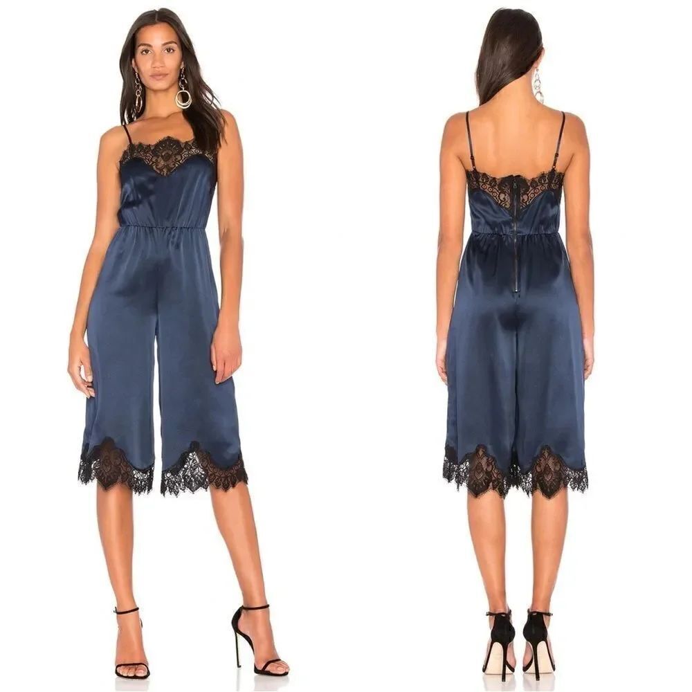 Alice + Olivia by Stacey Bendet Quincy Blue Navy Jumpsuit Lace Size 0